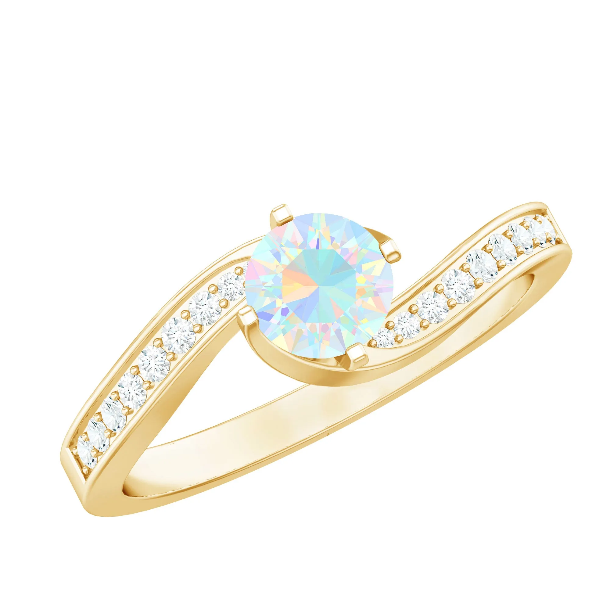 3/4 CT Ethiopian Opal Solitaire Ring with Moissanite and Bypass Shank