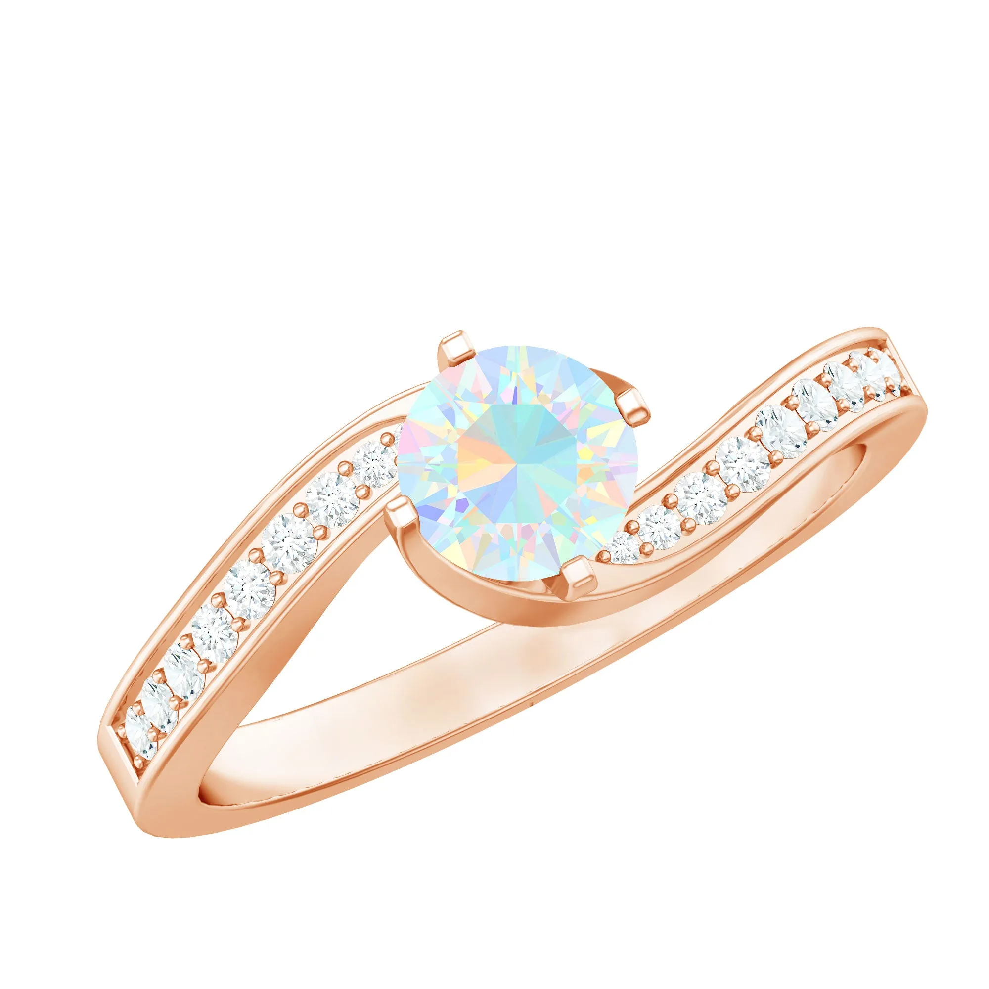 3/4 CT Ethiopian Opal Solitaire Ring with Moissanite and Bypass Shank