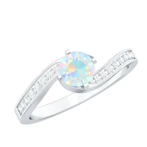 3/4 CT Ethiopian Opal Solitaire Ring with Moissanite and Bypass Shank