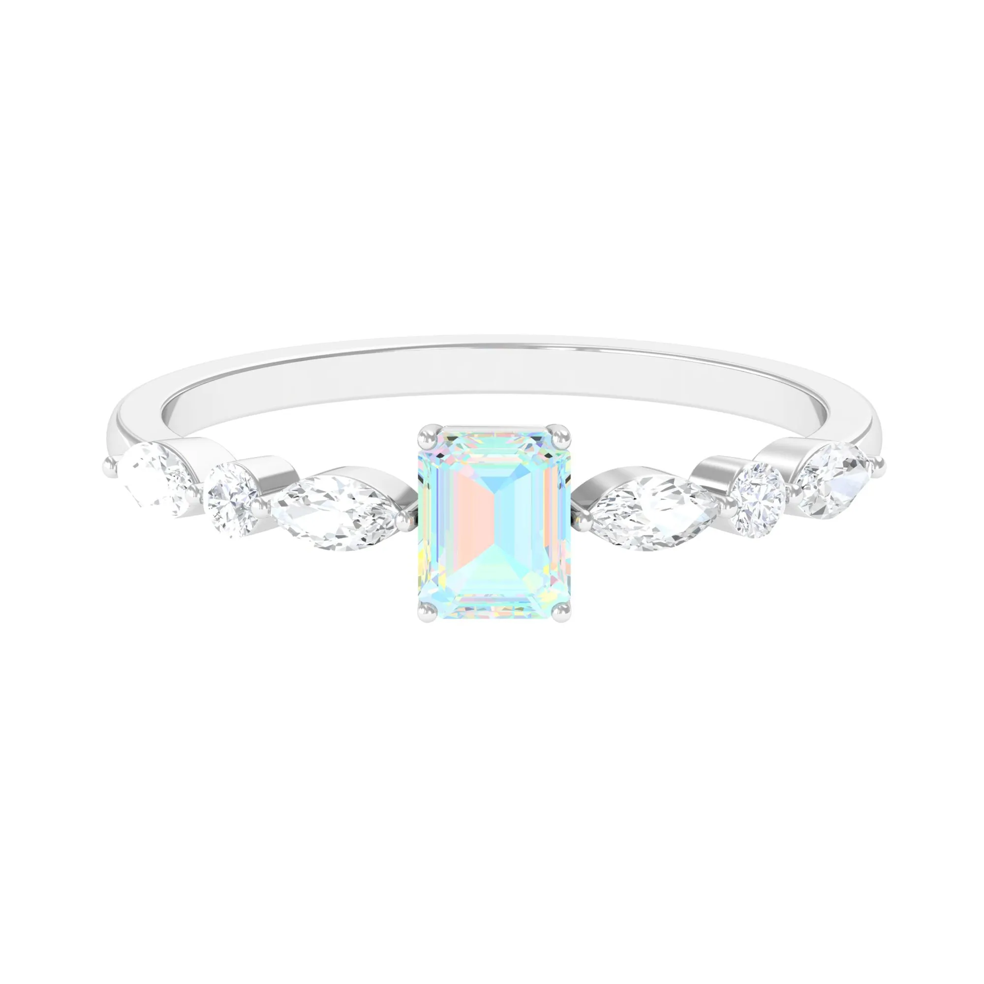 3/4 CT Octagon Ethiopian Opal Solitaire Ring with Diamond Side Stones