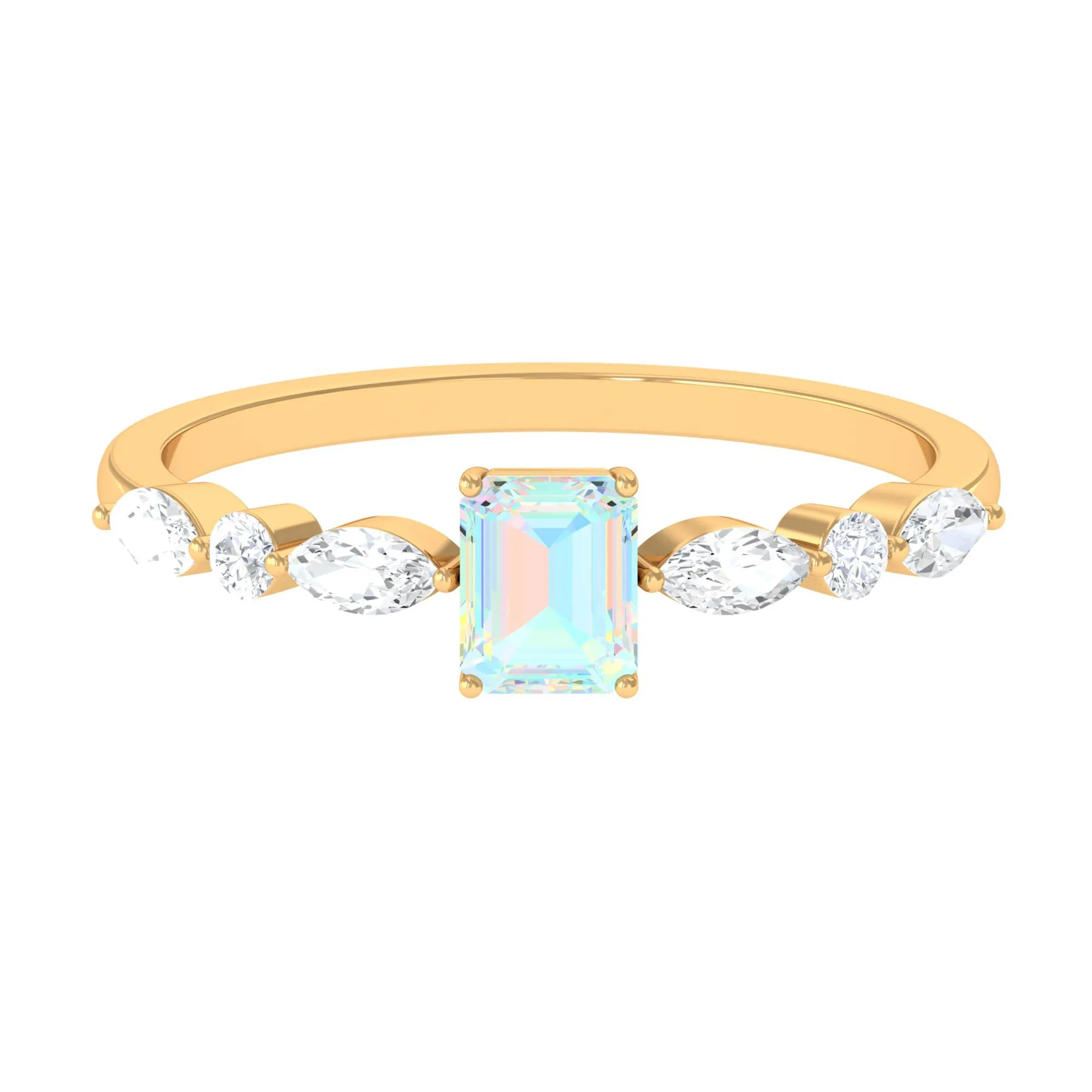 3/4 CT Octagon Ethiopian Opal Solitaire Ring with Diamond Side Stones