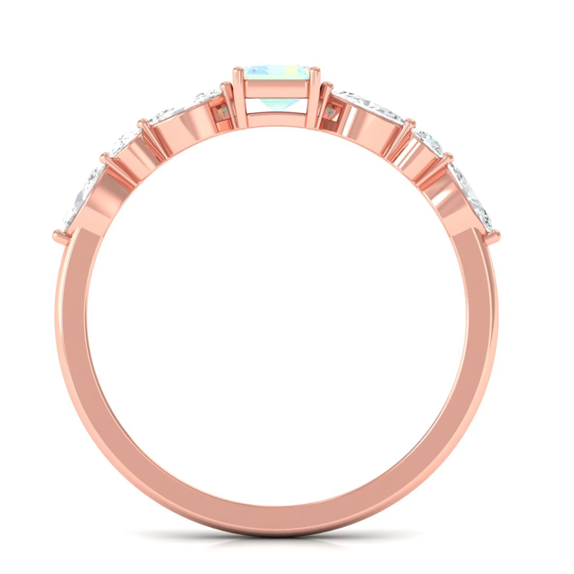 3/4 CT Octagon Ethiopian Opal Solitaire Ring with Diamond Side Stones