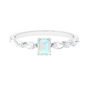 3/4 CT Octagon Ethiopian Opal Solitaire Ring with Diamond Side Stones