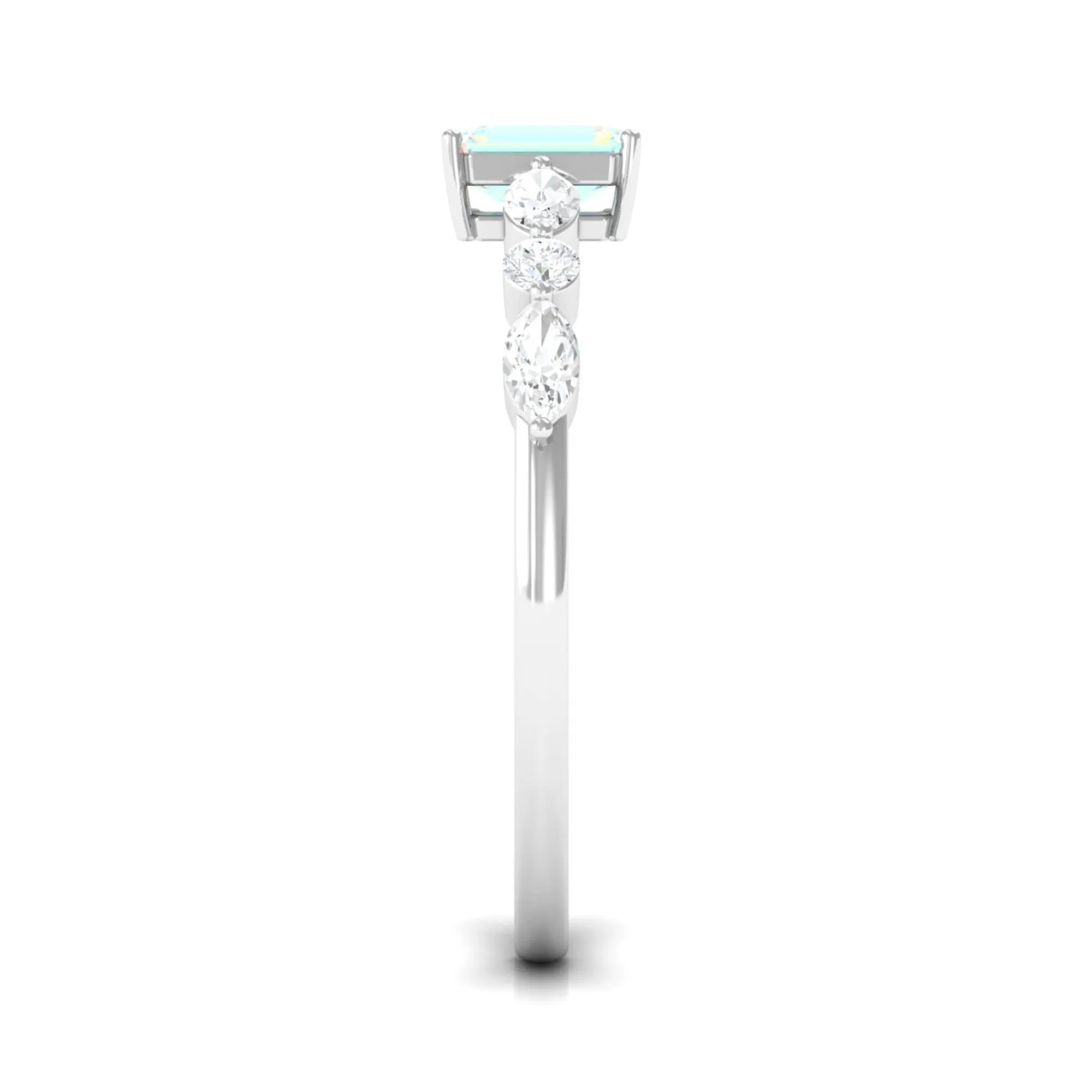 3/4 CT Octagon Ethiopian Opal Solitaire Ring with Diamond Side Stones