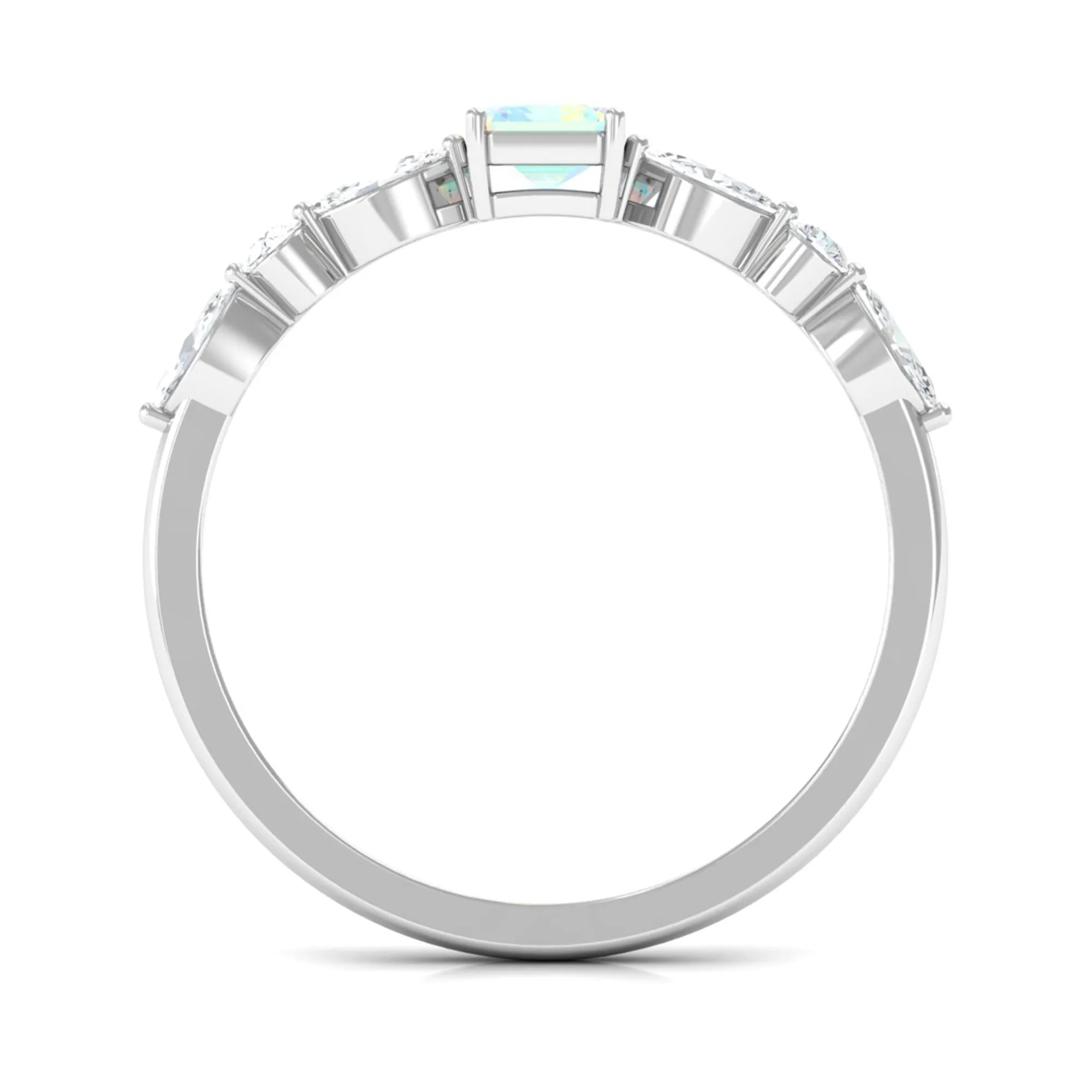3/4 CT Octagon Ethiopian Opal Solitaire Ring with Diamond Side Stones