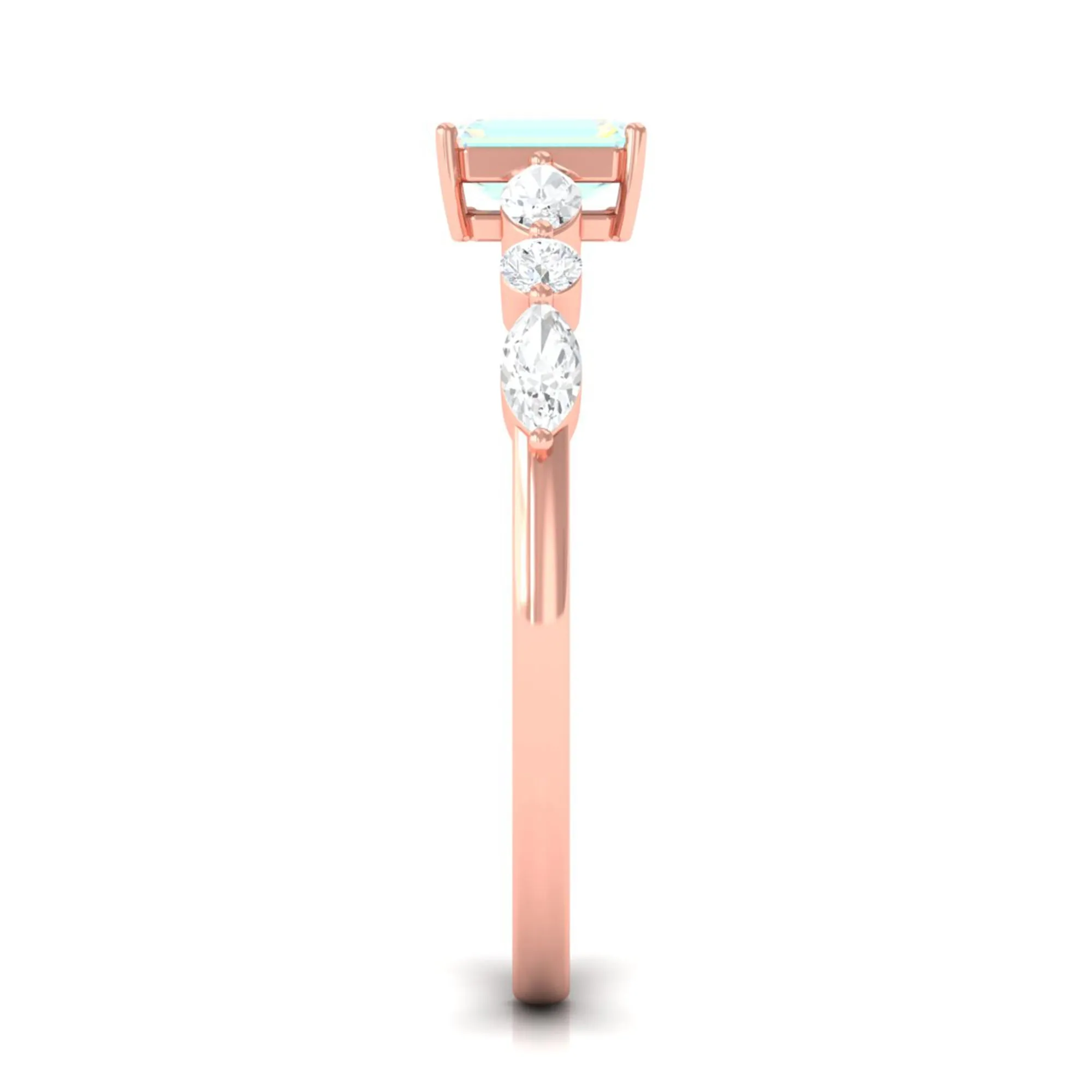 3/4 CT Octagon Ethiopian Opal Solitaire Ring with Diamond Side Stones