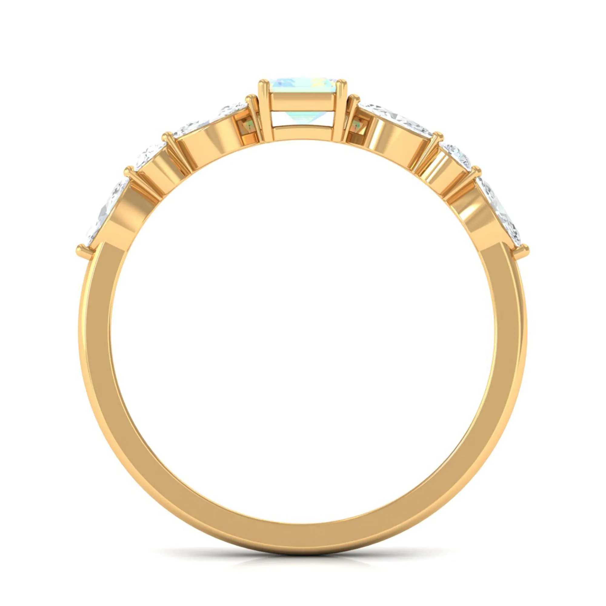 3/4 CT Octagon Ethiopian Opal Solitaire Ring with Diamond Side Stones