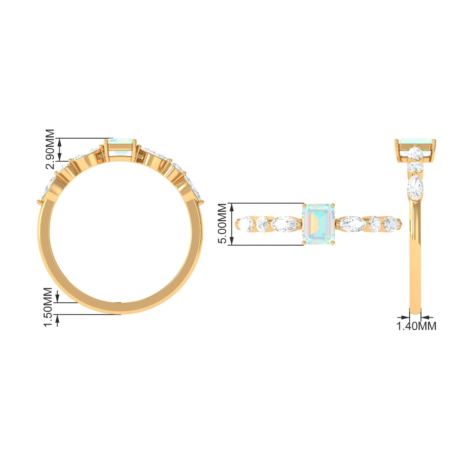 3/4 CT Octagon Ethiopian Opal Solitaire Ring with Diamond Side Stones