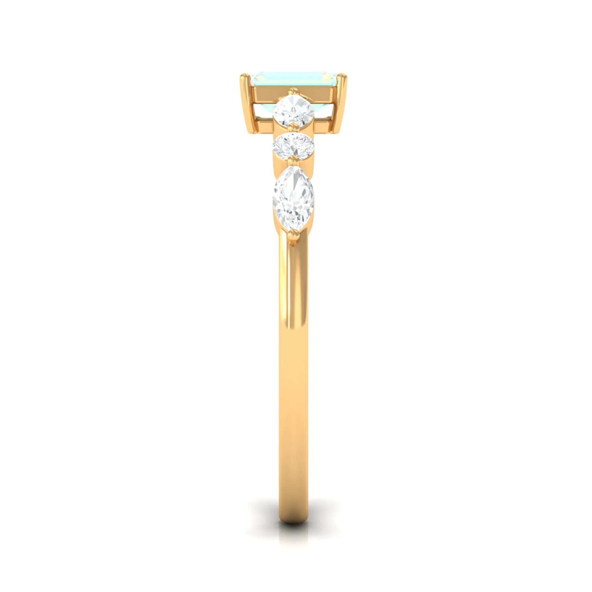 3/4 CT Octagon Ethiopian Opal Solitaire Ring with Diamond Side Stones