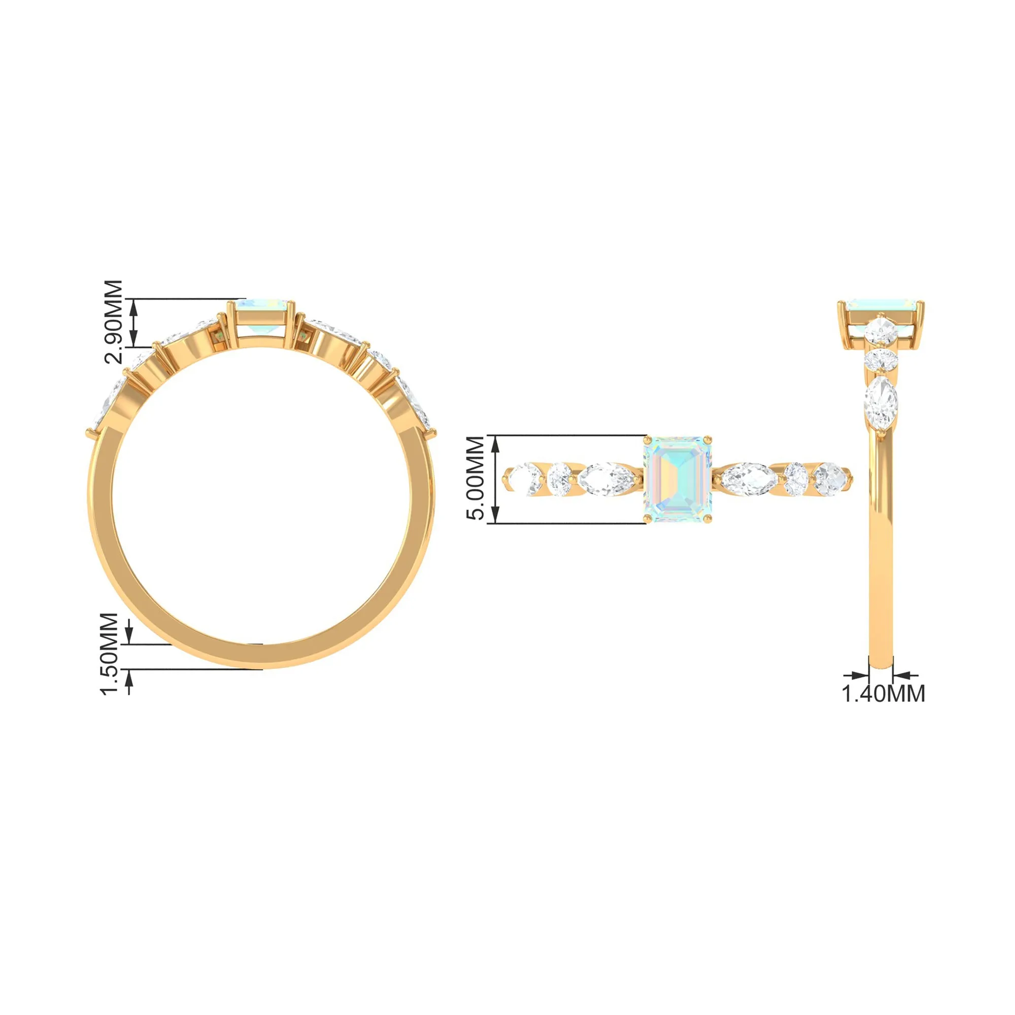3/4 CT Octagon Ethiopian Opal Solitaire Ring with Diamond Side Stones