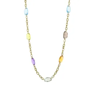 42-Inch 18K Yellow Gold Mixed Stone Link Necklace