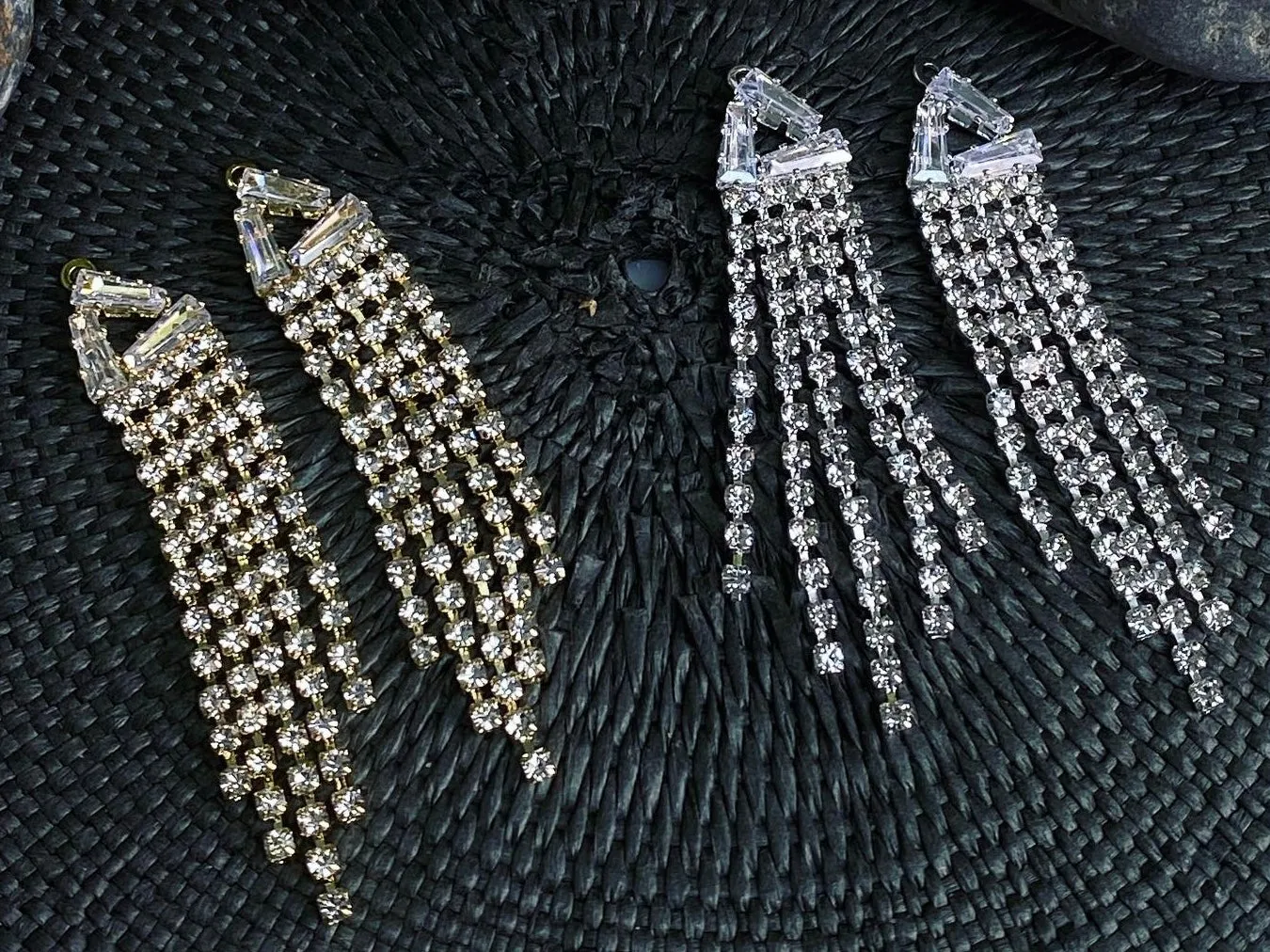 60mm Crystal Drop Chandelier Earring Component - 5 Strands of Crystals - Silver and Gold - KE-32