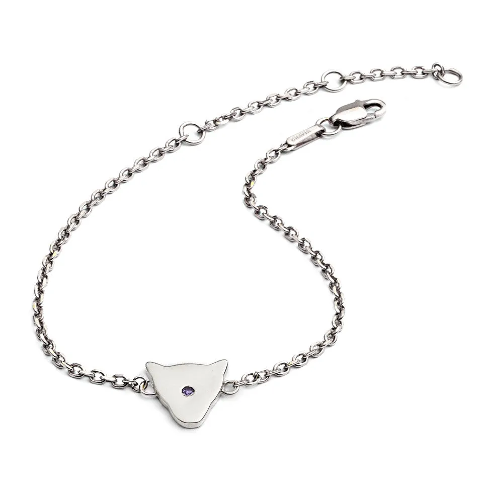 65%  DISCOUNT  925 Sterling Silver Jaguar Head Silhouette Bracelet  with amethyst  stone