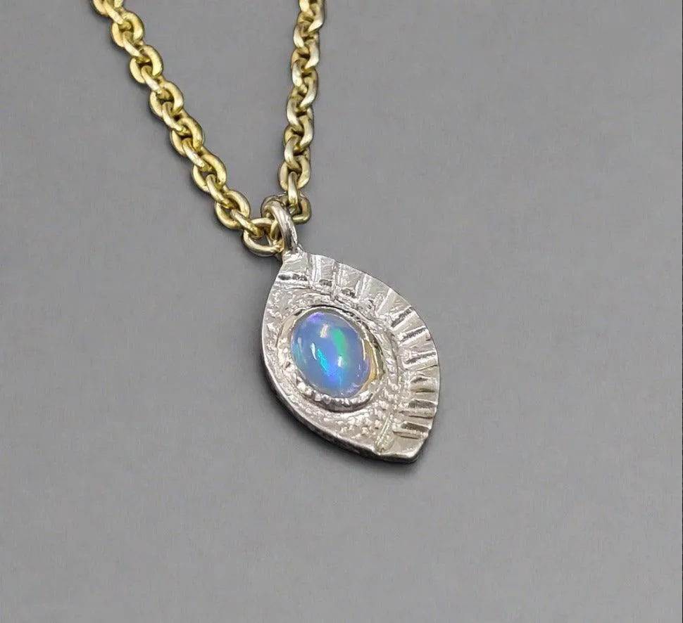 925 Silver Oval Ethiopian Opal Charm Pendant