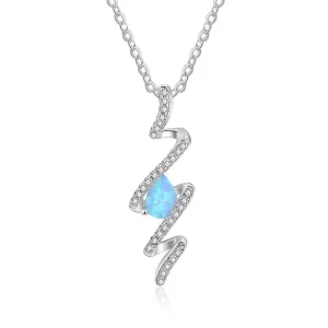 925 Sterling Silver Geometric Necklace with Ribbon Shape Twist Blue Opal Pendant