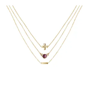 Amethyst & 18k Gold Plated Necklace Set of 3