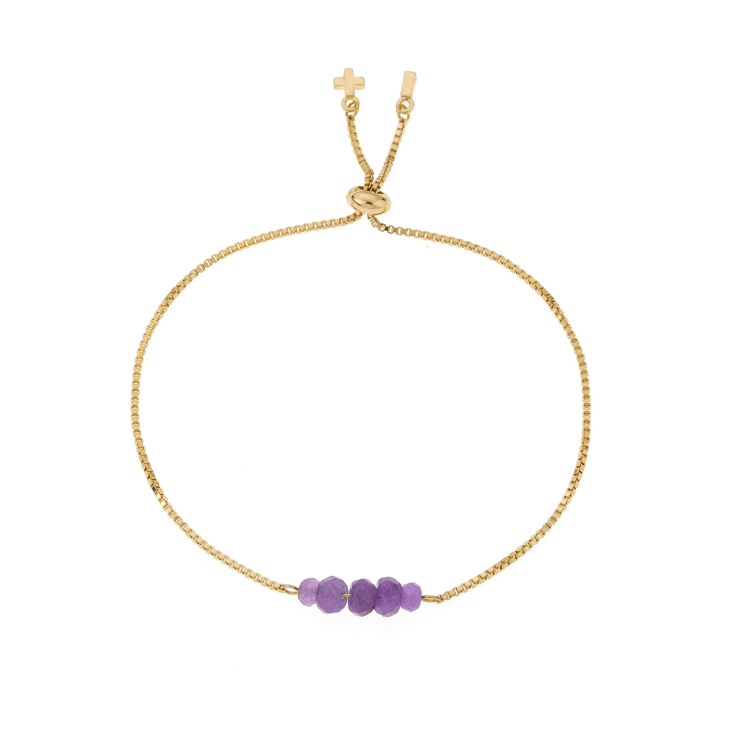 Amethyst & Gold Adjustable 5 Mini Stones Bracelet