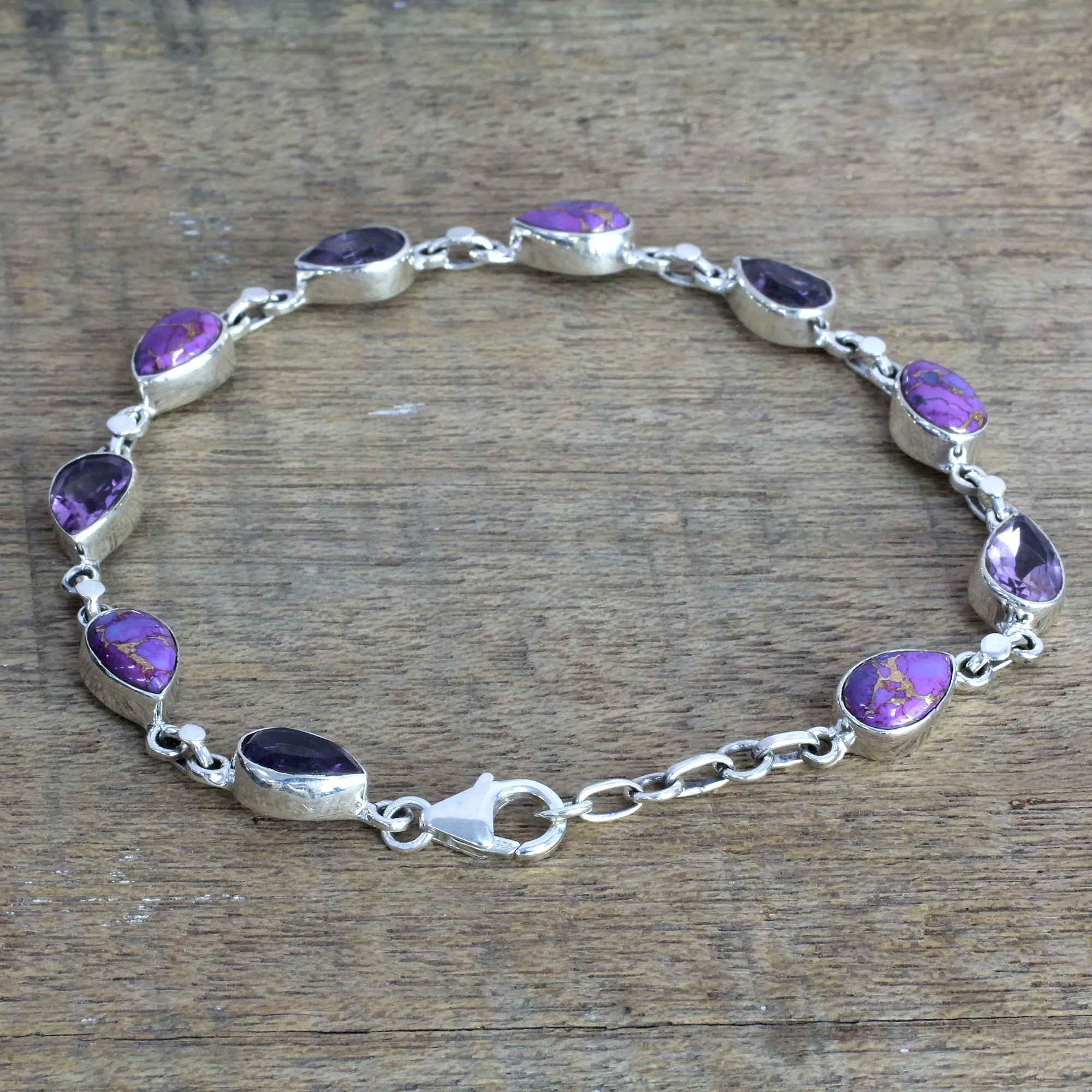 Amethyst Composite Turquoise Link Bracelet from India - Tears of India | NOVICA
