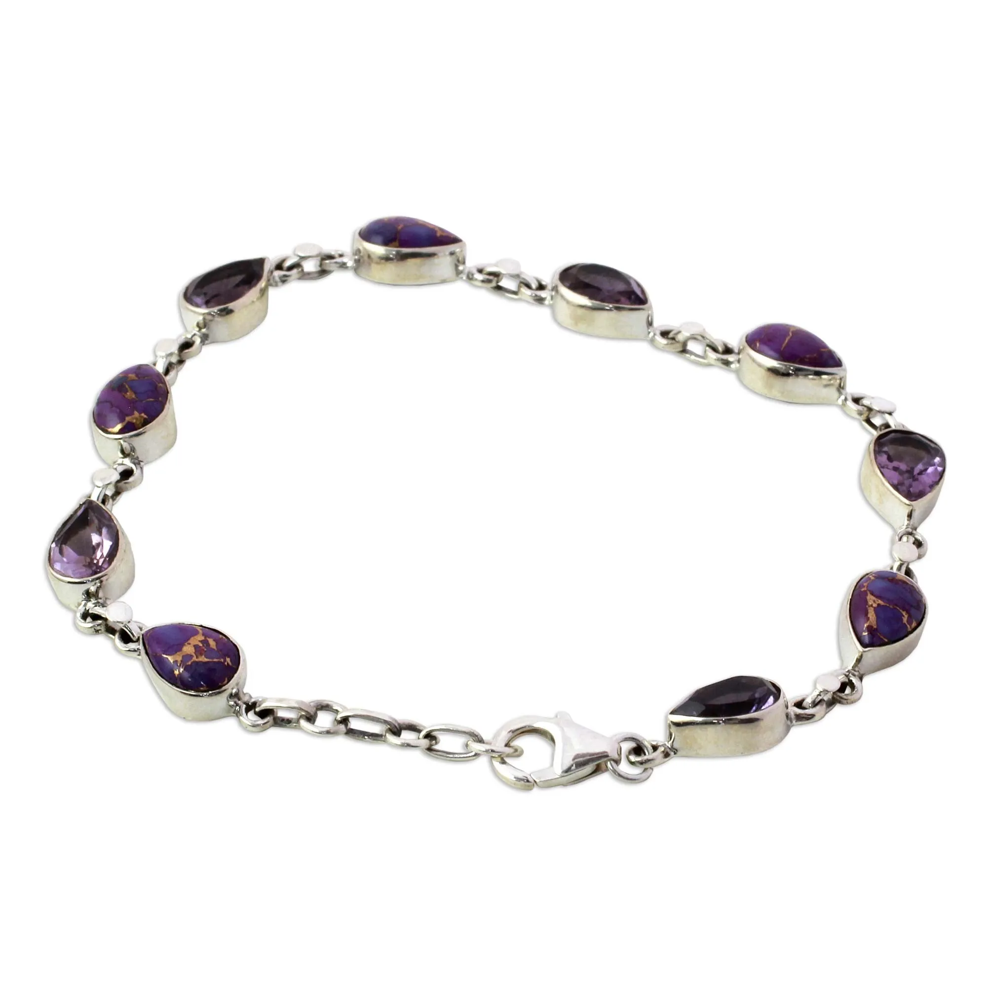 Amethyst Composite Turquoise Link Bracelet from India - Tears of India | NOVICA