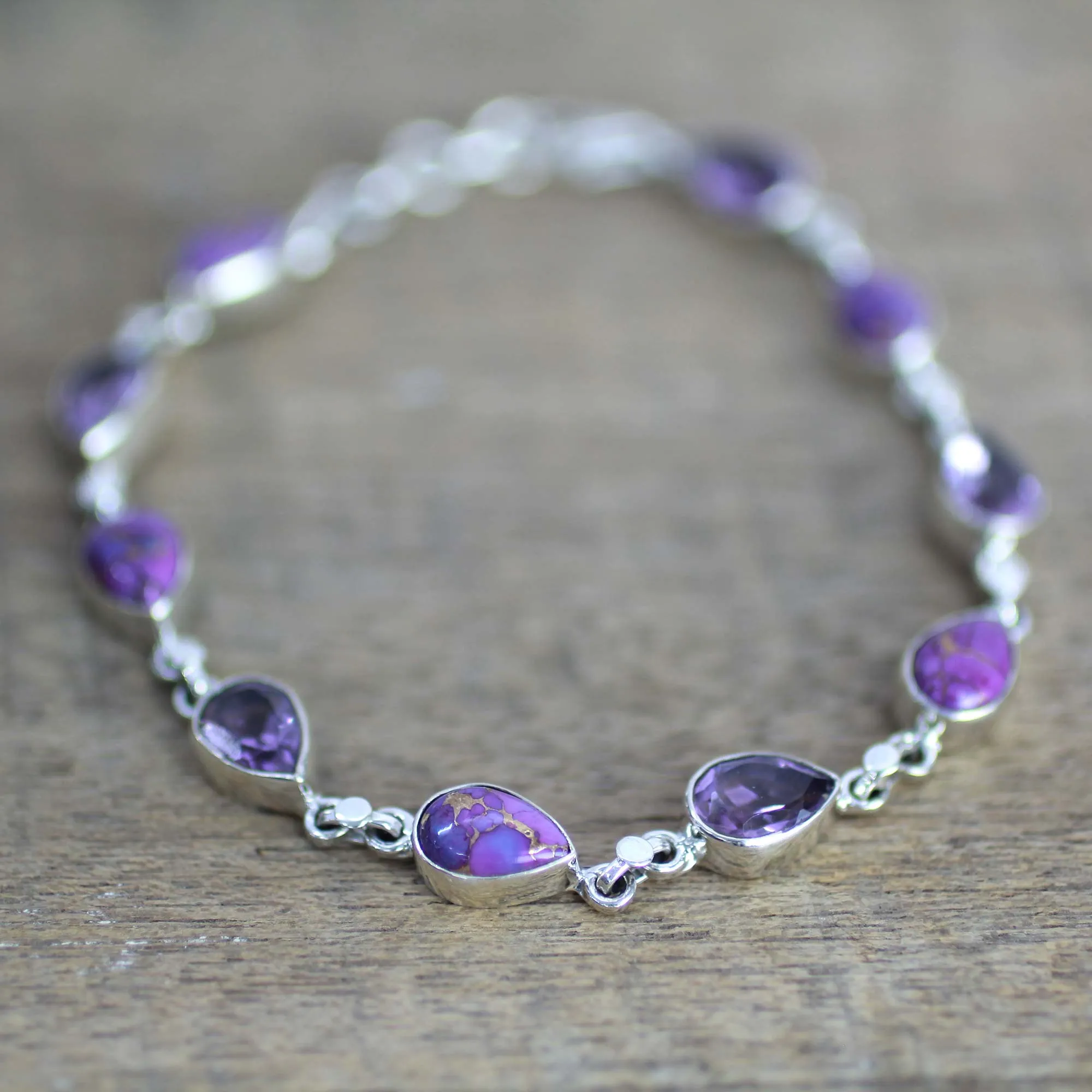 Amethyst Composite Turquoise Link Bracelet from India - Tears of India | NOVICA