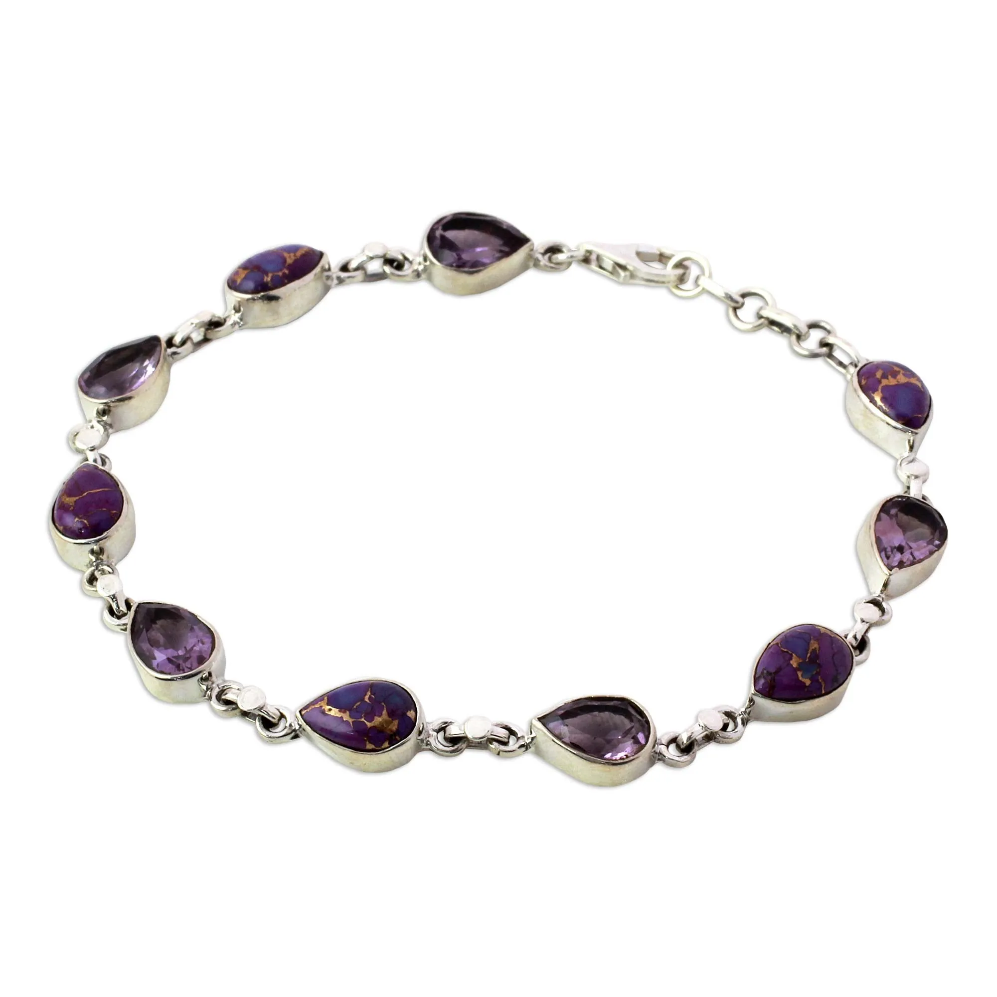 Amethyst Composite Turquoise Link Bracelet from India - Tears of India | NOVICA