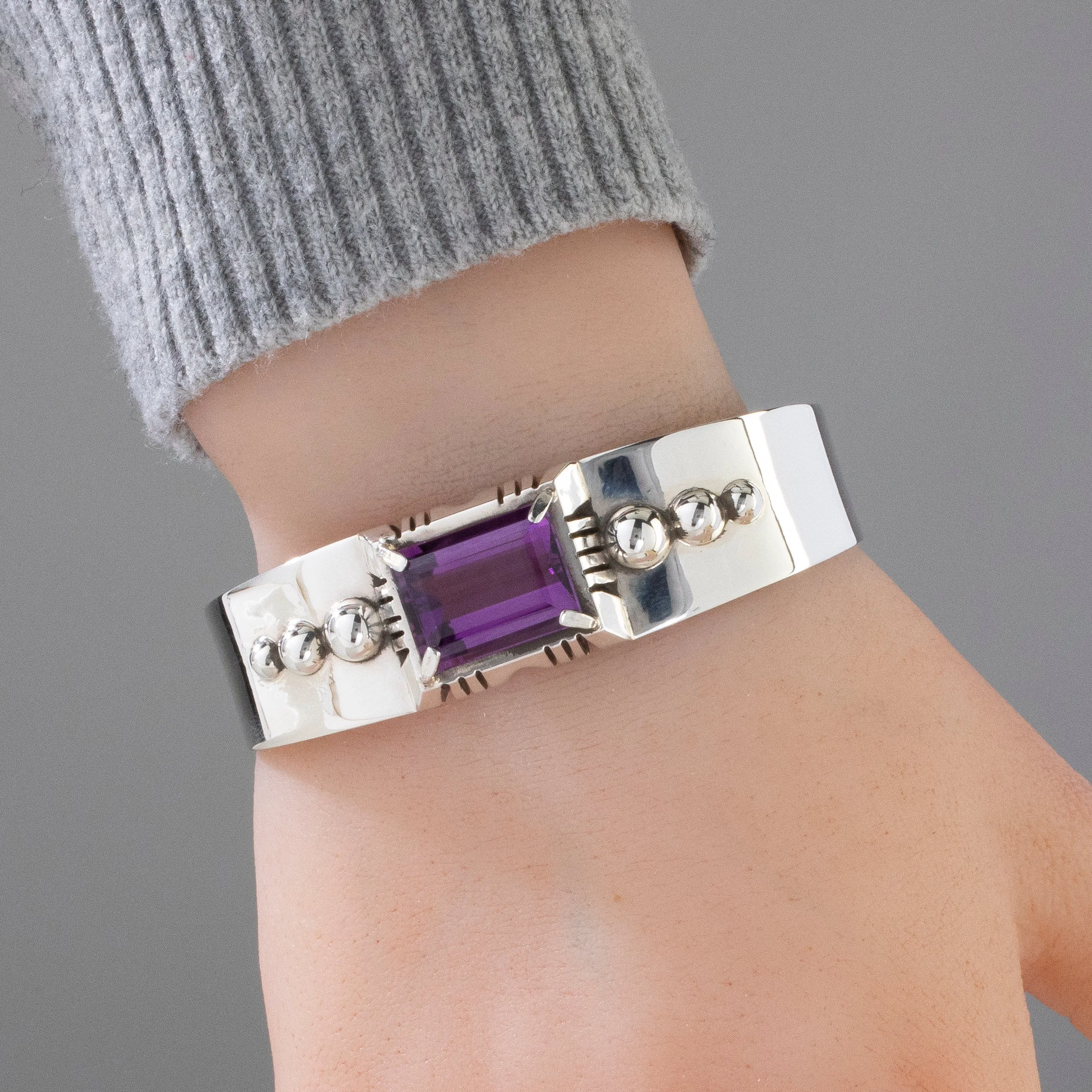 Amethyst Navajo USA Native American Made 925 Sterling Silver Cuff