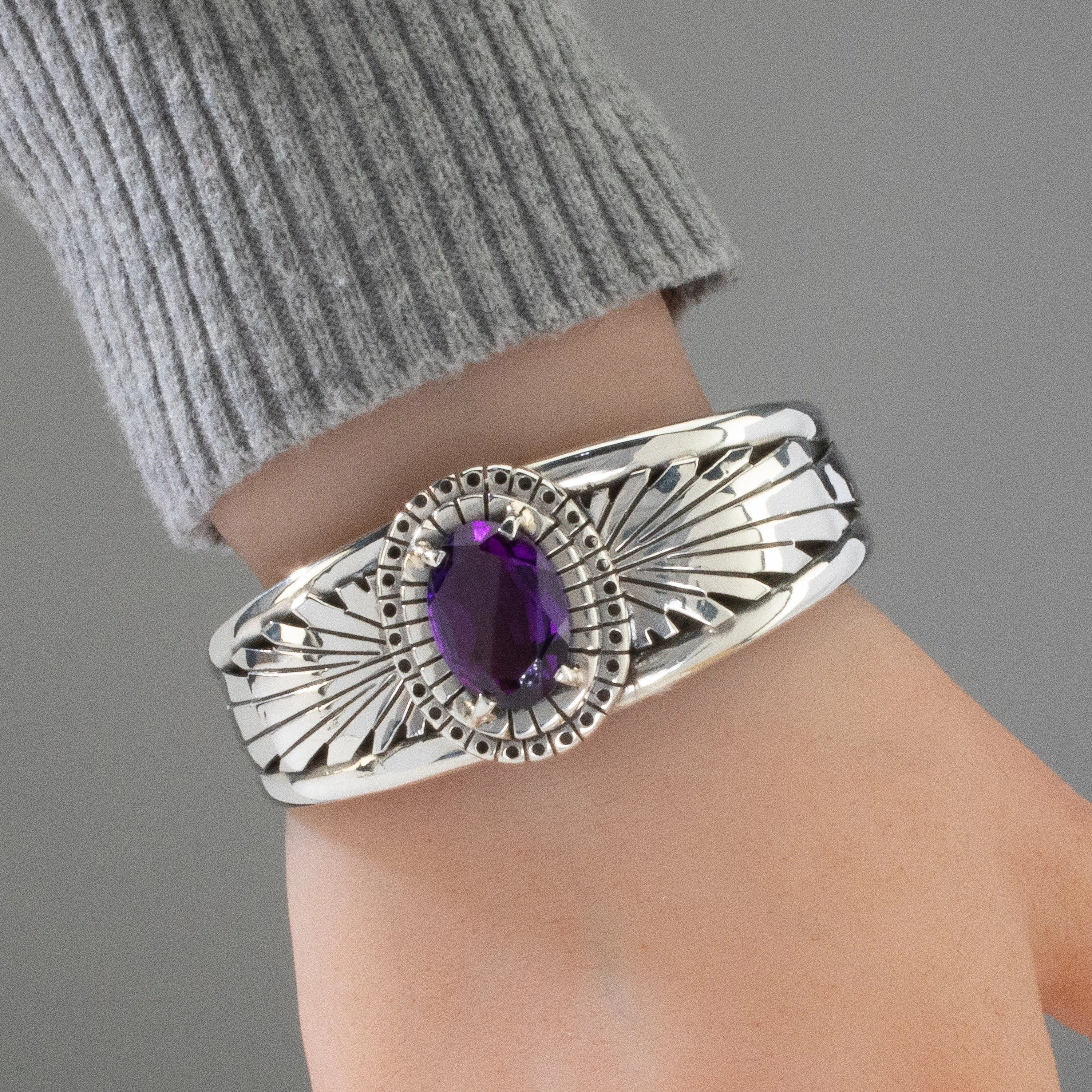 Amethyst Navajo USA Native American Made 925 Sterling Silver Cuff
