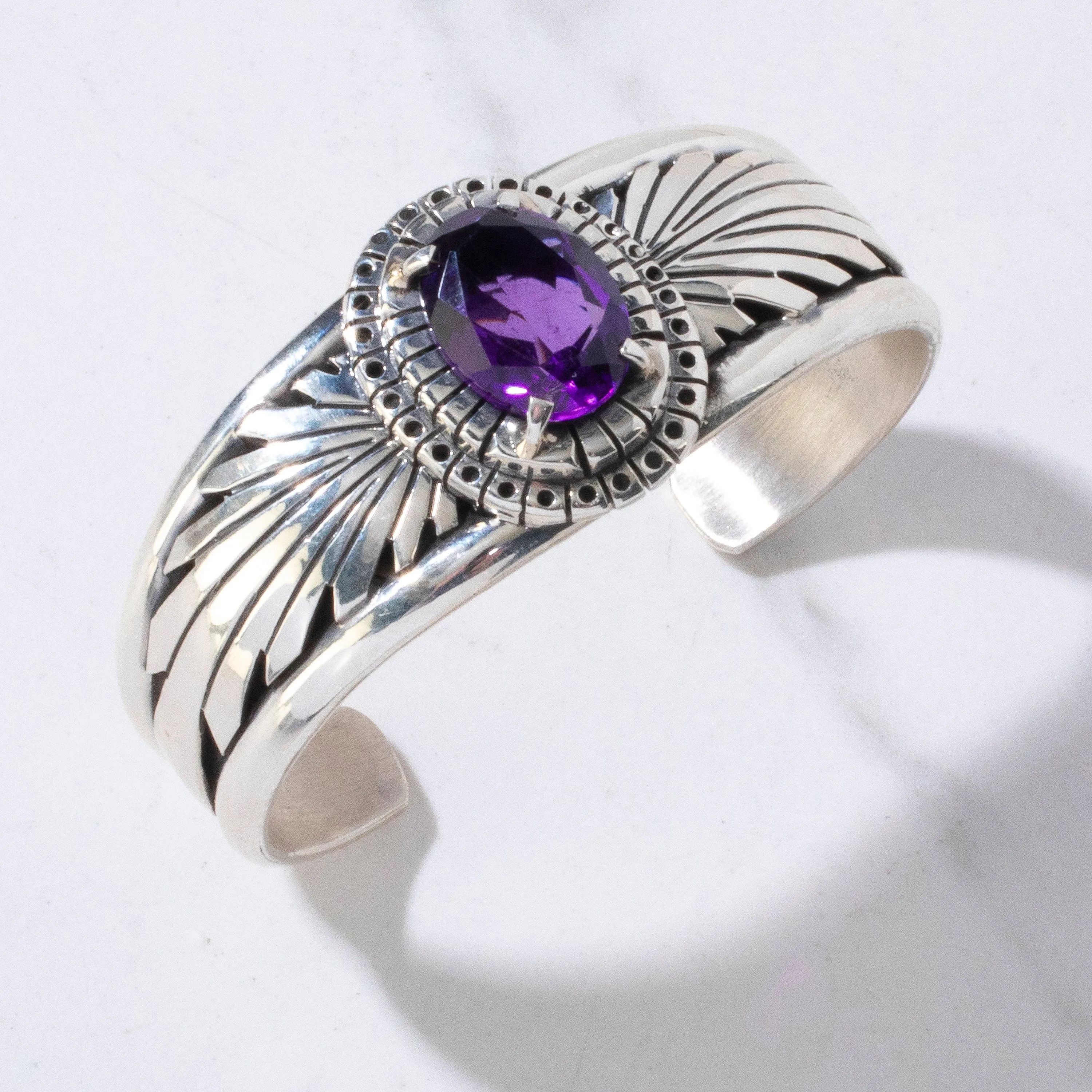 Amethyst Navajo USA Native American Made 925 Sterling Silver Cuff