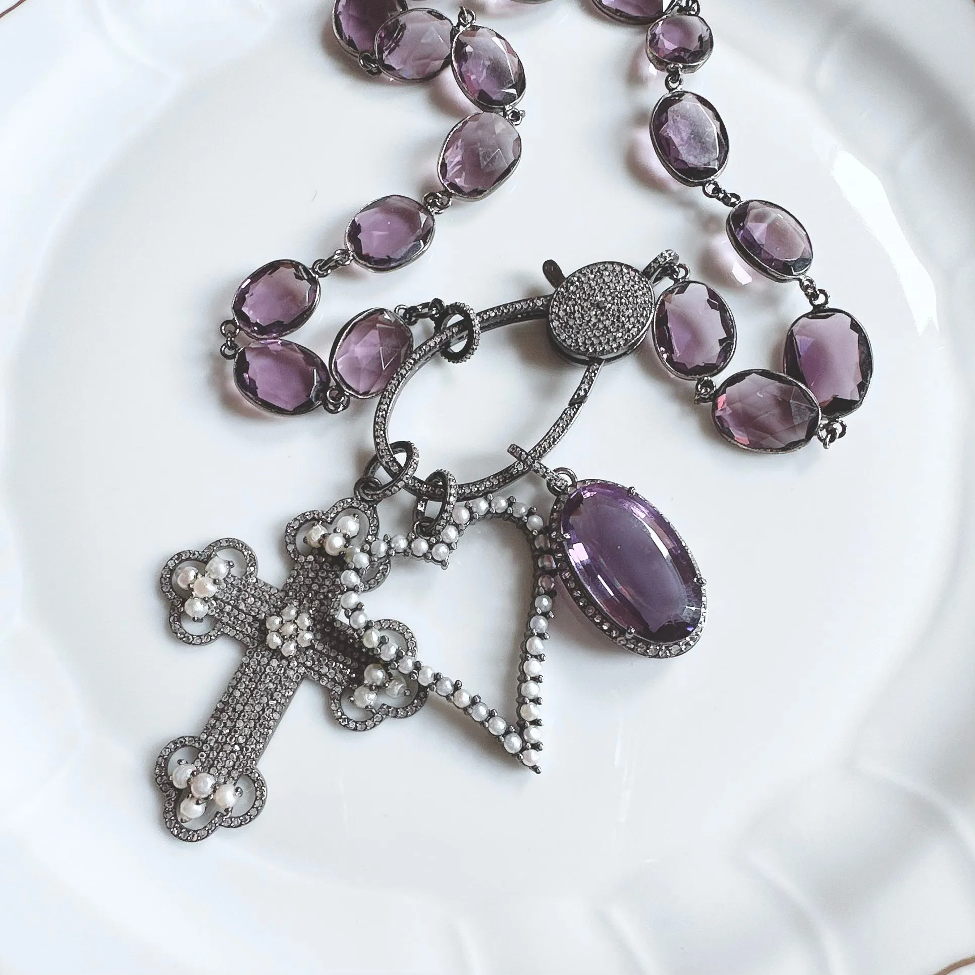 Amethyst Necklace with Pave Diamond Lock