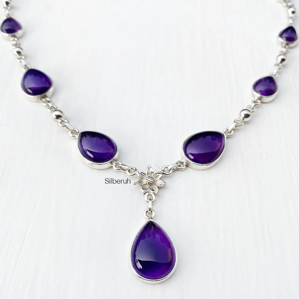 Amethyst Phool Silver Necklace