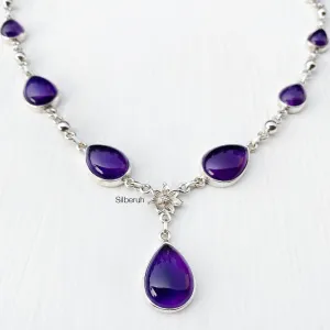Amethyst Phool Silver Necklace