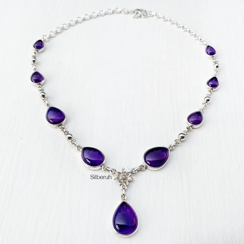 Amethyst Phool Silver Necklace
