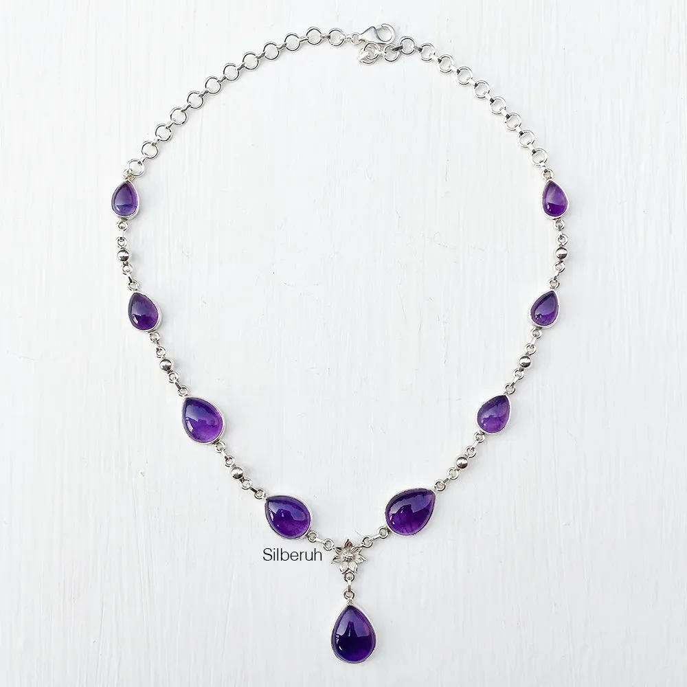Amethyst Phool Silver Necklace