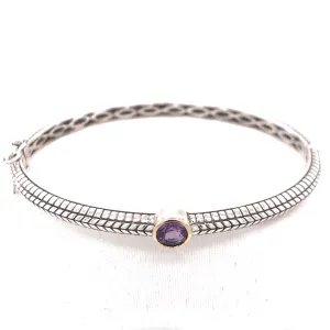 Amethyst Two Tone Classic Cable Bangle Bracelet