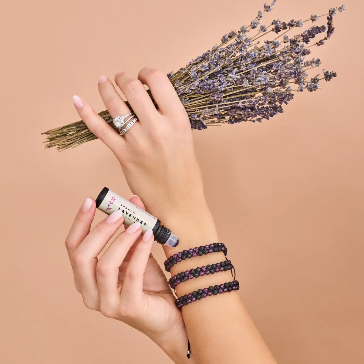 Lavender Amethyst Essential Oil Lava Rock Diffuser Bracelet Set - Aromatherapy Jewelry