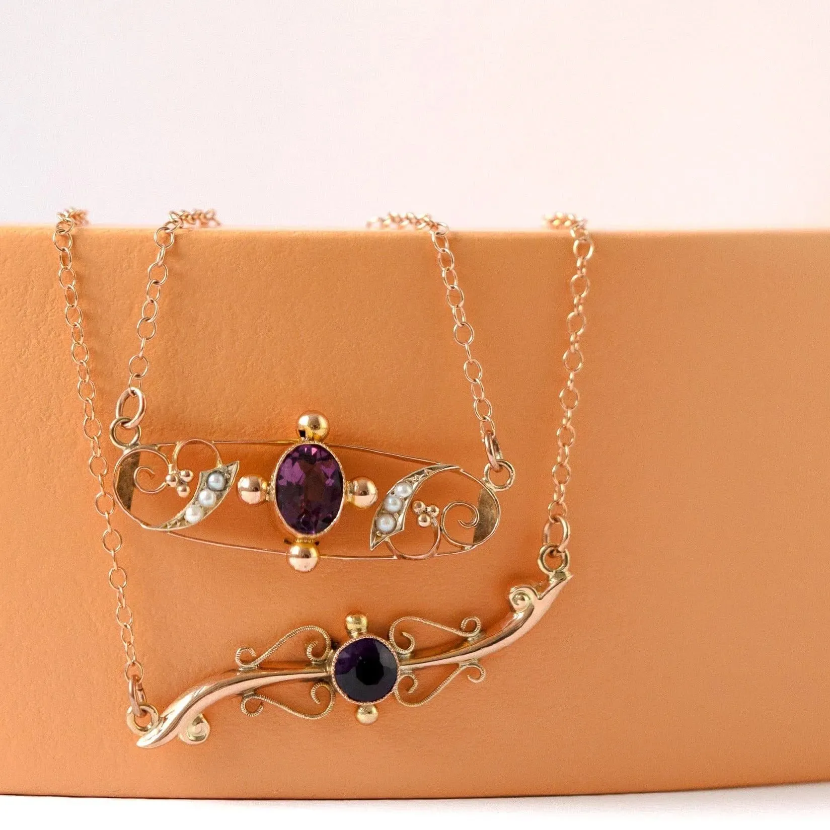 Antique Edwardian Amethyst 9ct Rose Gold Necklace