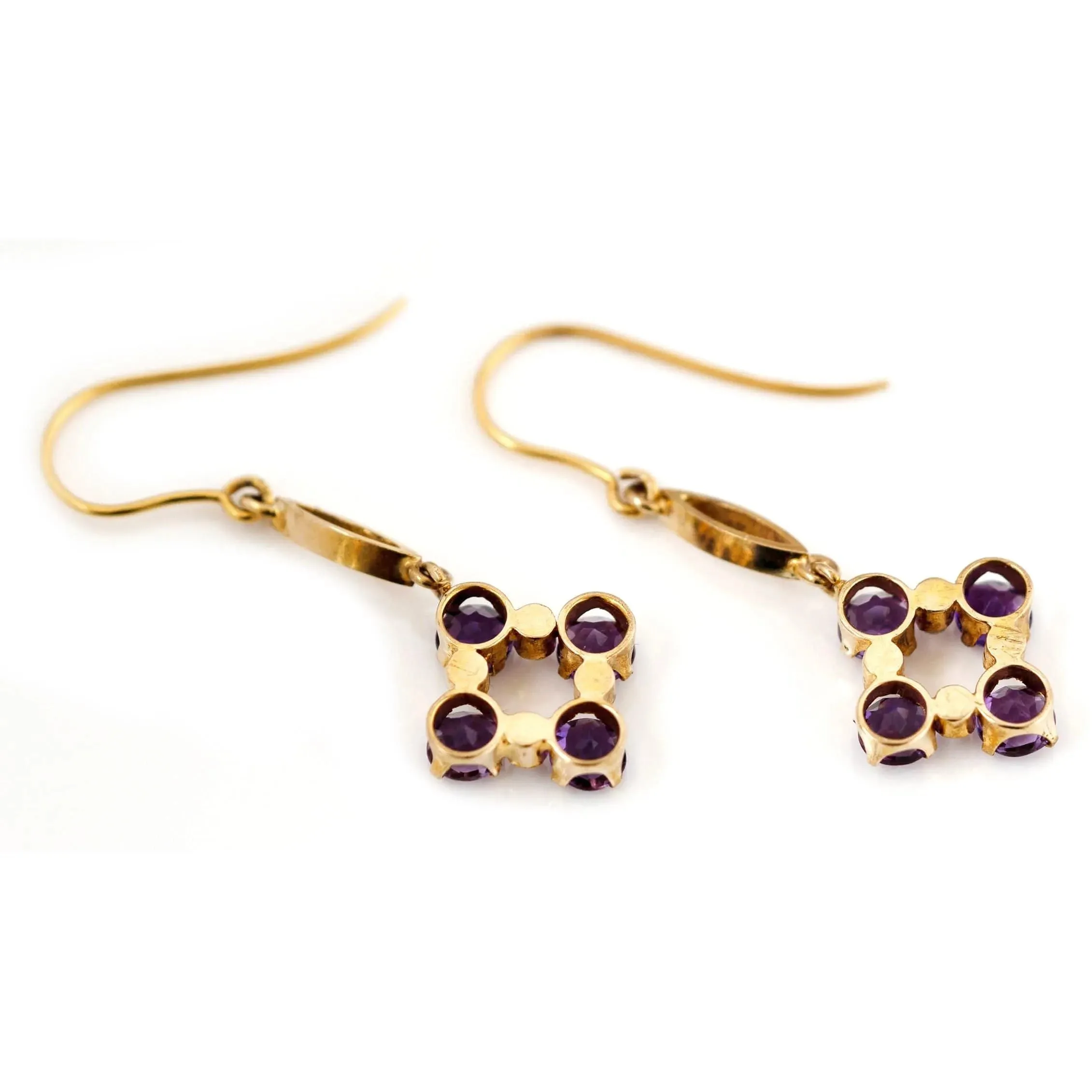 Antique Edwardian Amethyst Seed Pearl  9ct Gold Drop Earrings