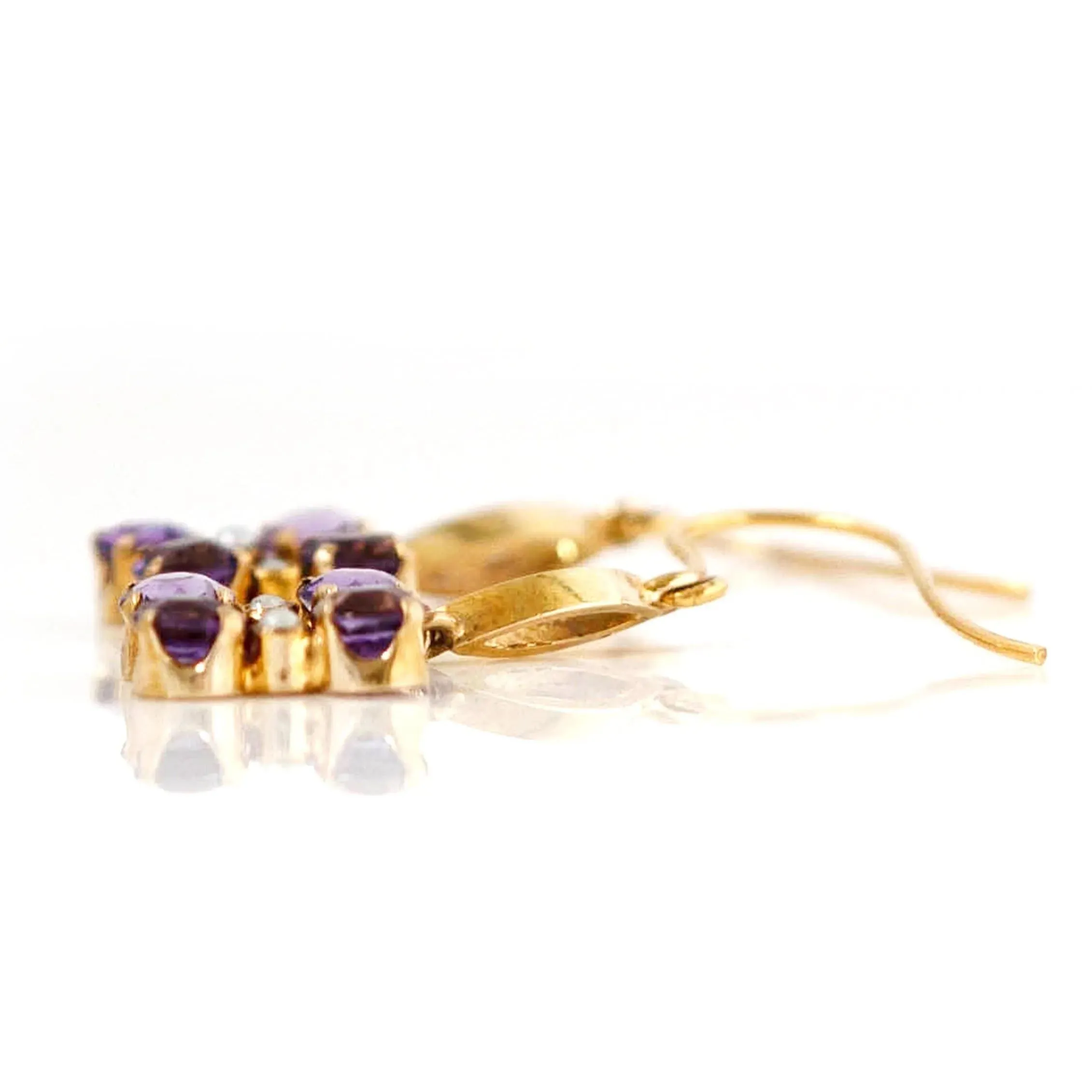 Antique Edwardian Amethyst Seed Pearl  9ct Gold Drop Earrings