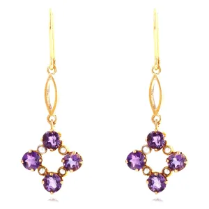 Antique Edwardian Amethyst Seed Pearl  9ct Gold Drop Earrings