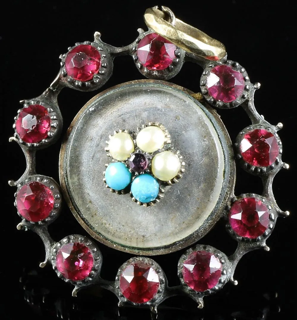 Antique Georgian Forget Me Not Morning Pendant 18Ct Gold With Locket - 1780