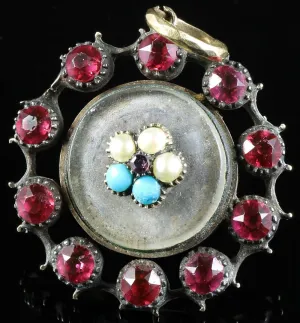 Antique Georgian Forget Me Not Morning Pendant 18Ct Gold With Locket - 1780