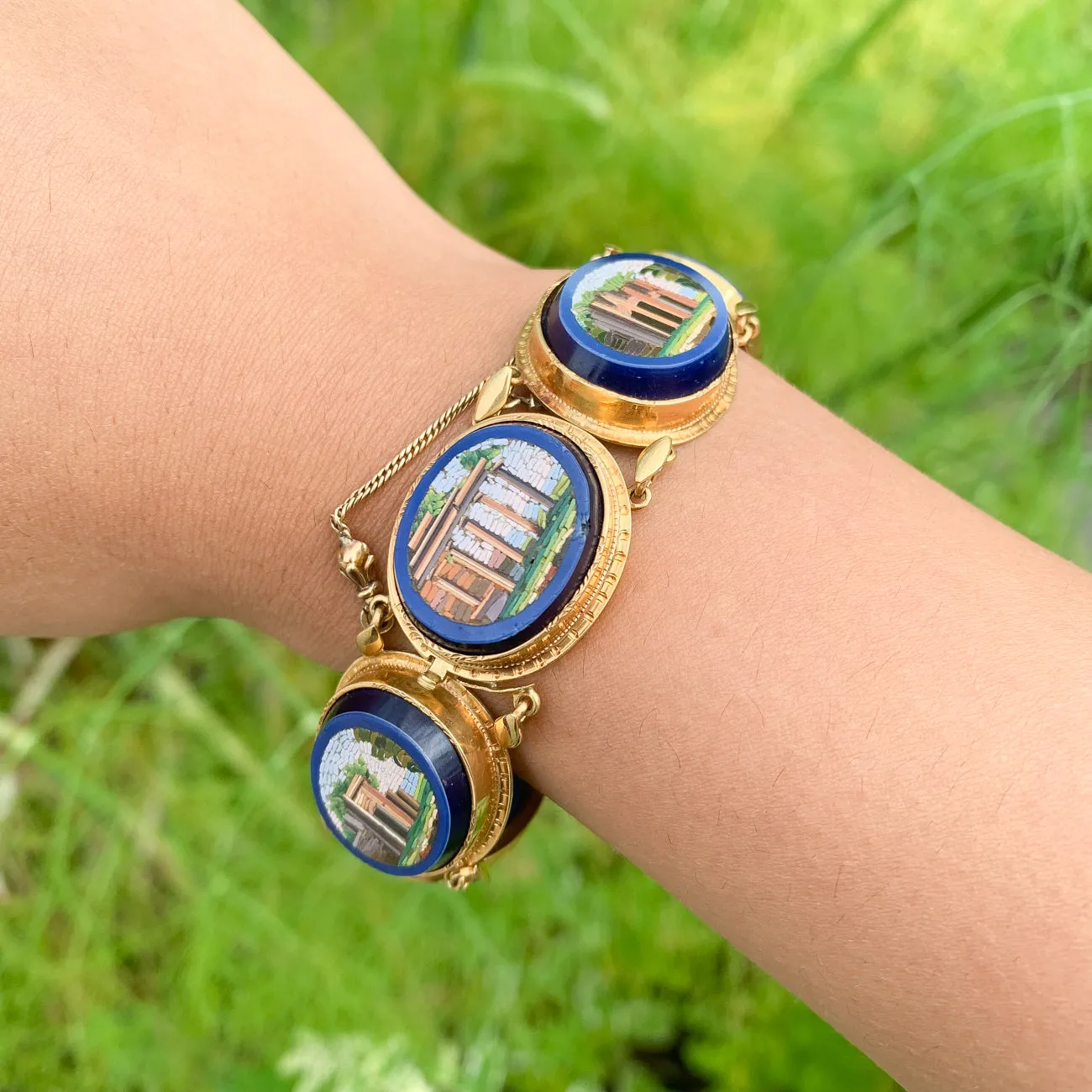 Antique Victorian Micro Mosaic Bracelet 18ct Gold