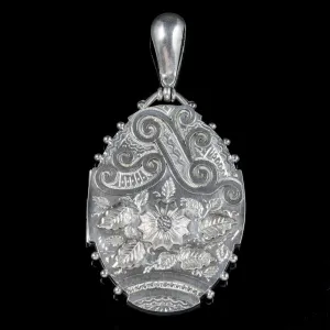 Antique Victorian Sterling Silver Floral Locket Circa 1900