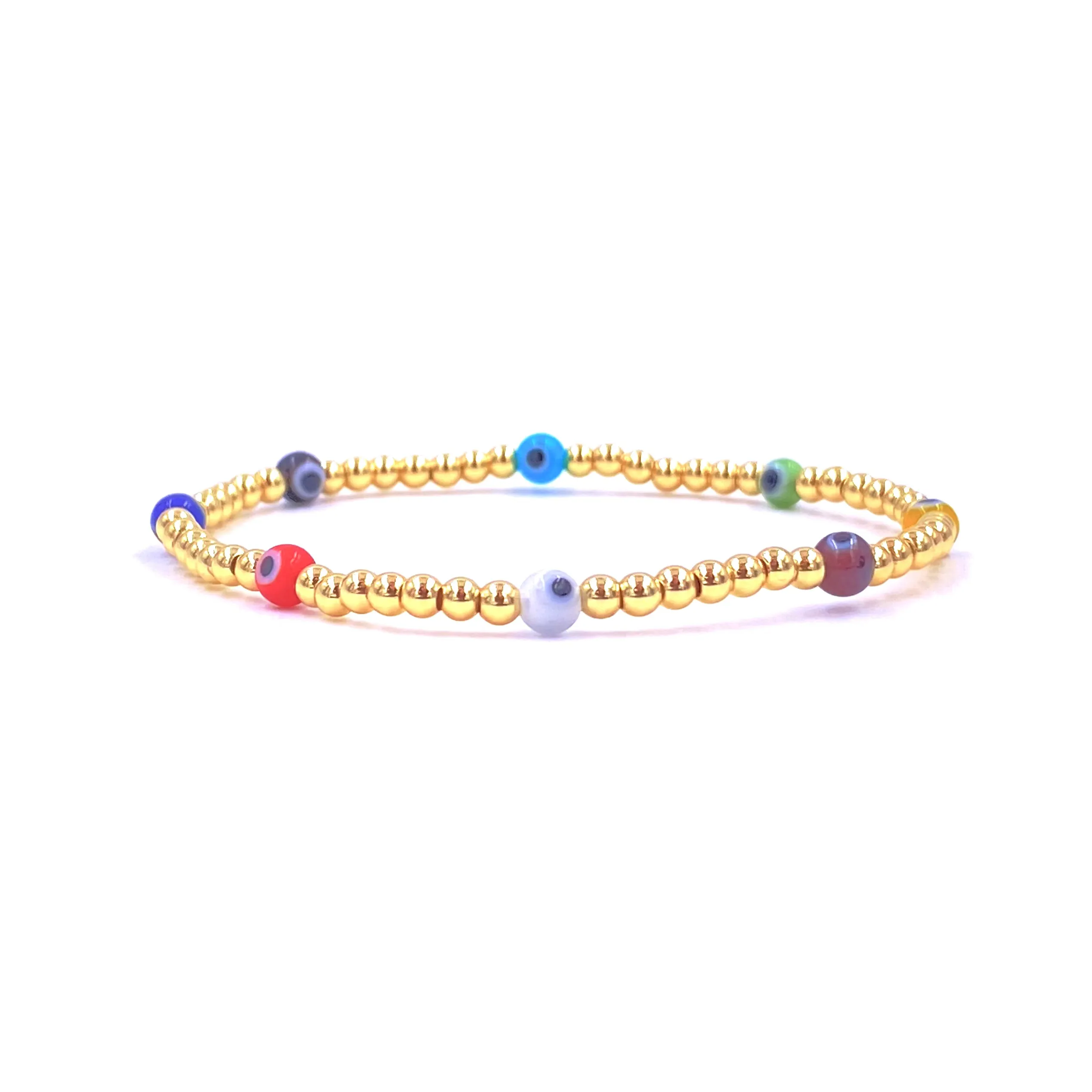 Ashley Gold Stainless Steel Gold Plated Stretch Evil Eye 4mm Ball Beaded Bracelet