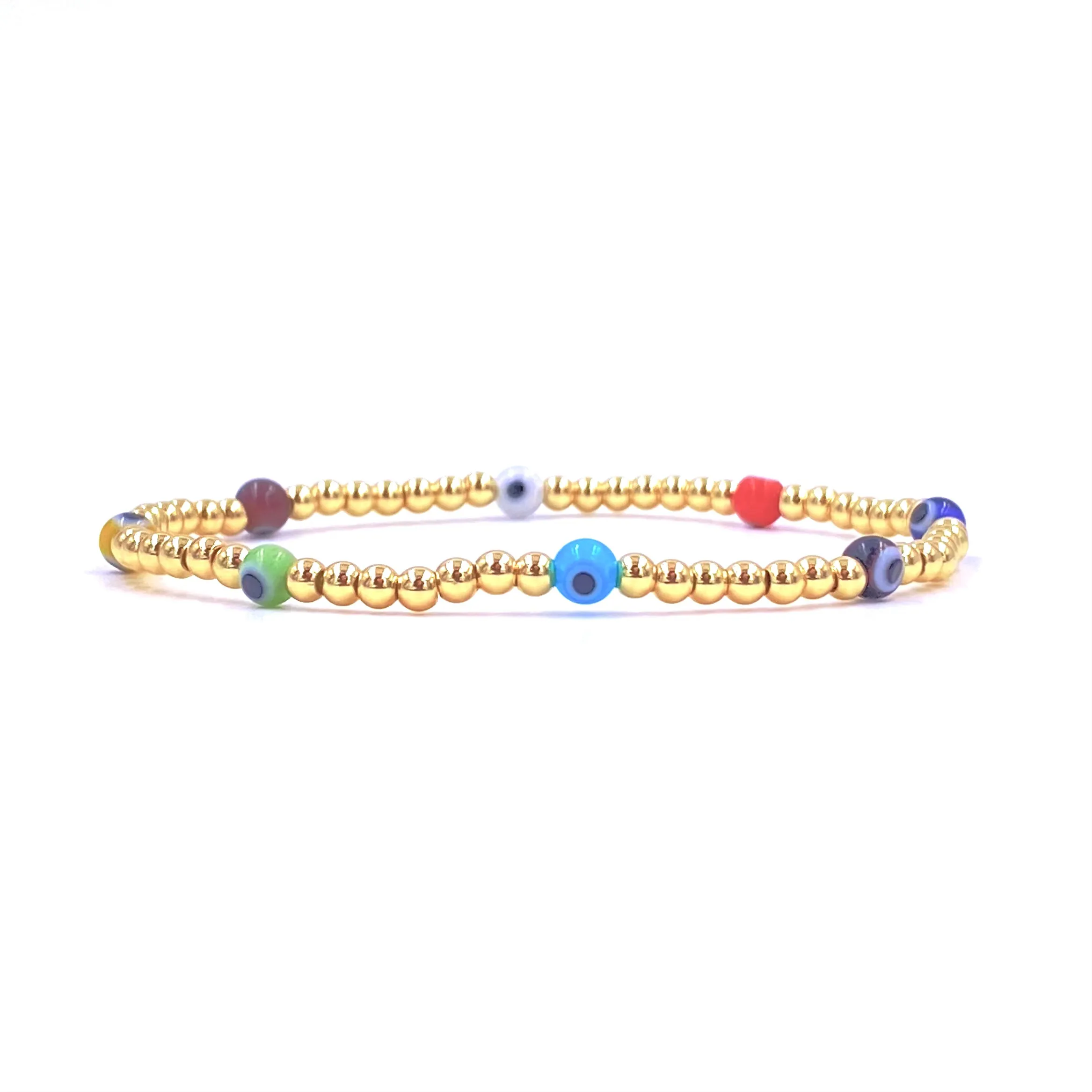 Ashley Gold Stainless Steel Gold Plated Stretch Evil Eye 4mm Ball Beaded Bracelet