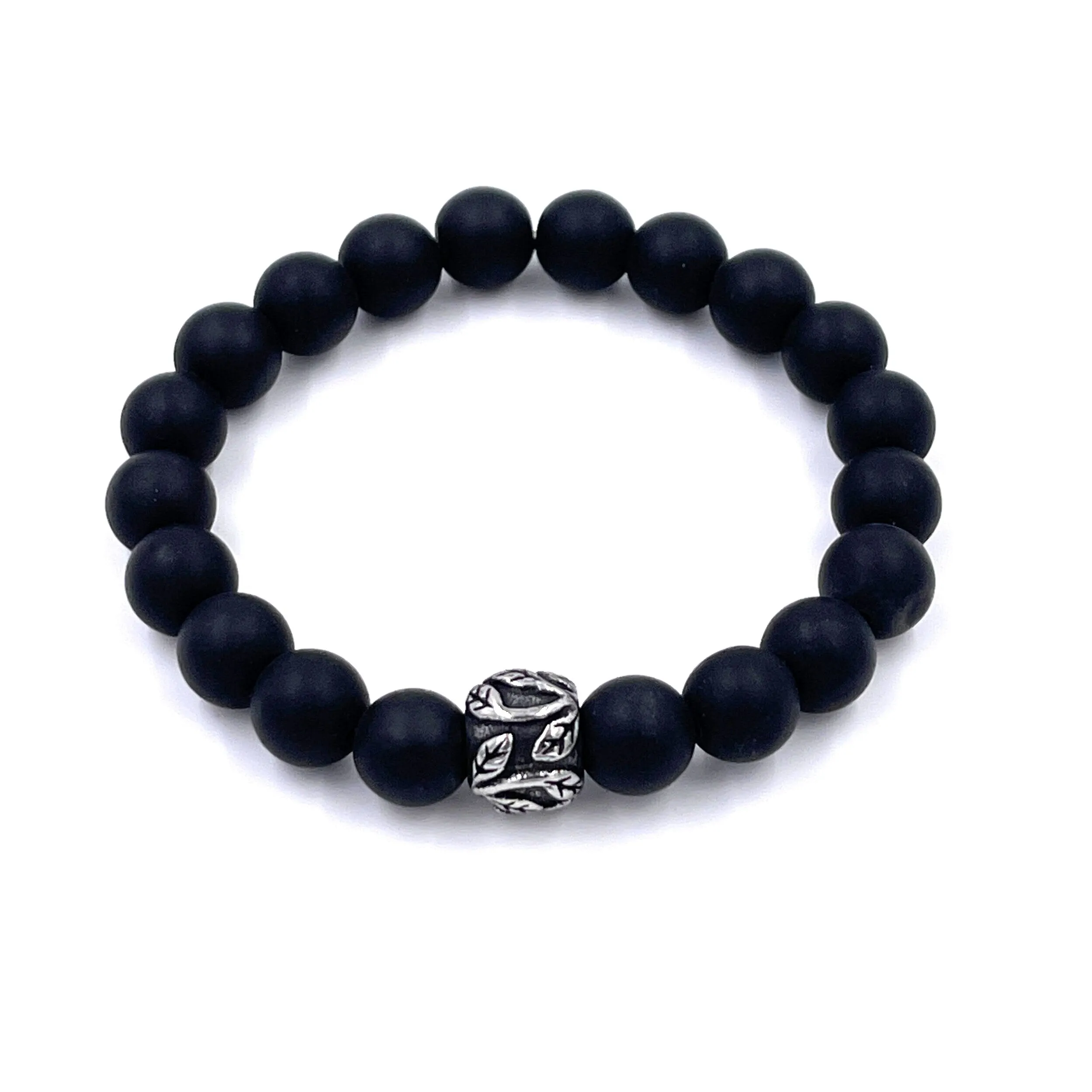 Ashley Gold Stretch Beaded Silver Leaf Men's Bracelet