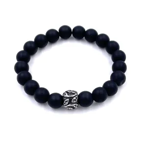 Ashley Gold Stretch Beaded Silver Leaf Men's Bracelet