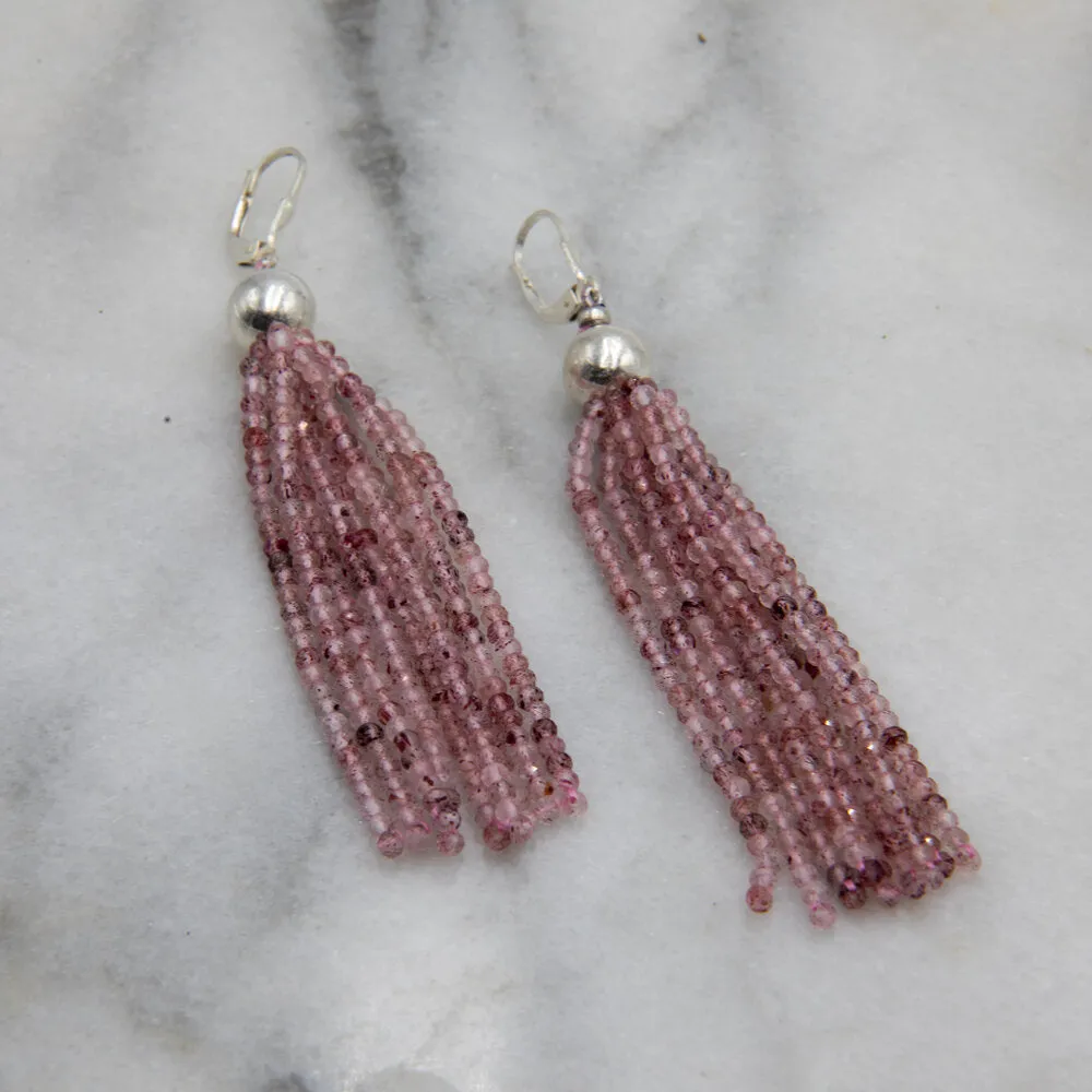 Avani, Strawberry Quartz Chandelier Earrings