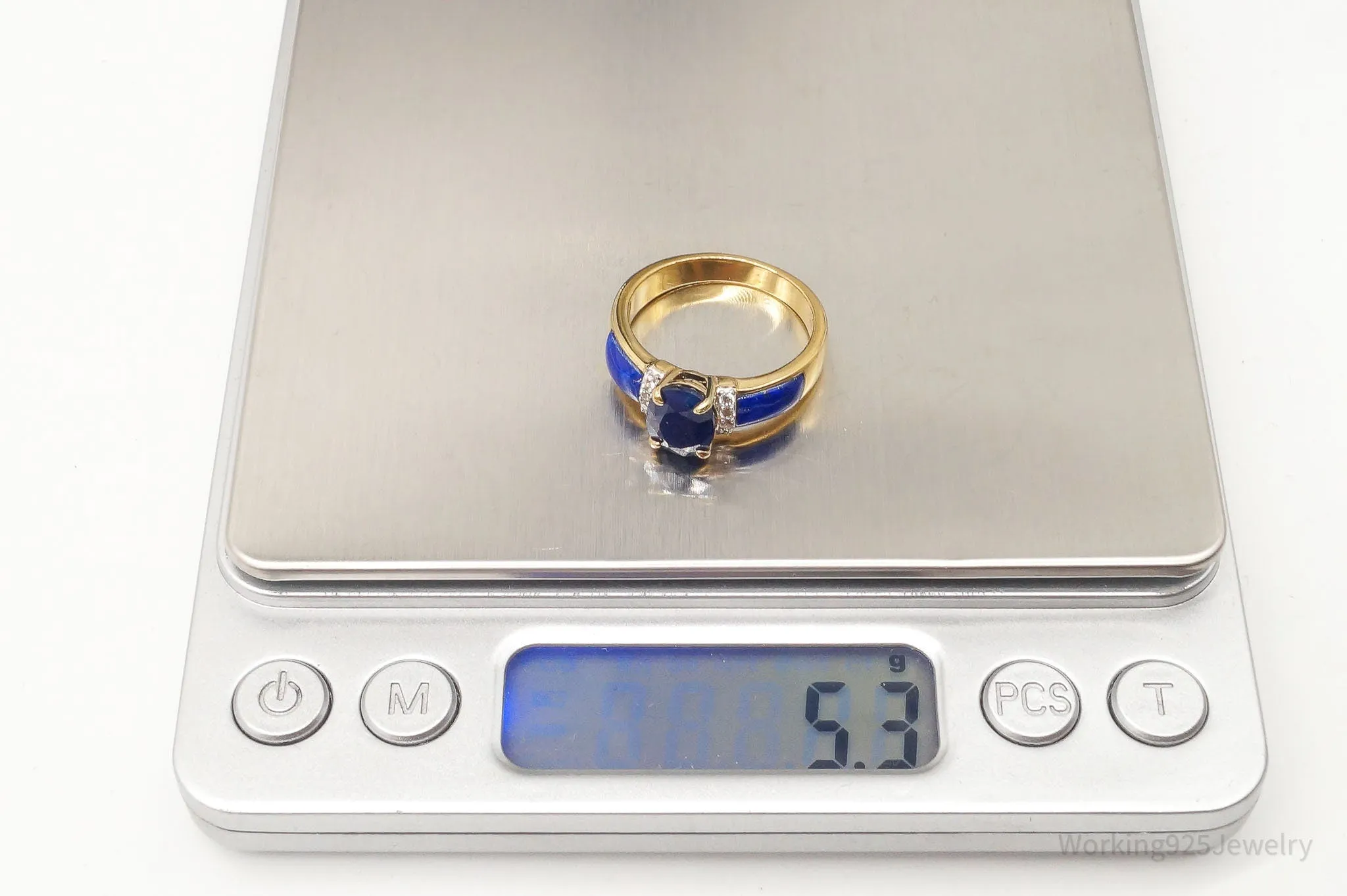 BBJ Sapphire Lapis Lazuli CZ 18K Yellow Gold Over Sterling Silver Ring - Sz 8.75