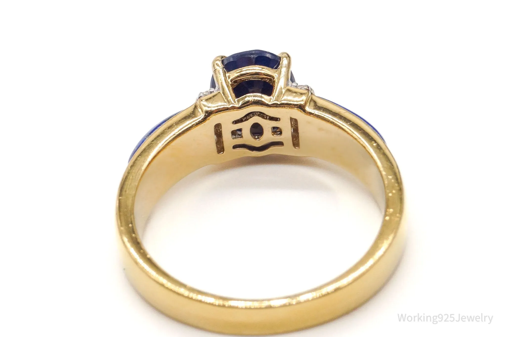 BBJ Sapphire Lapis Lazuli CZ 18K Yellow Gold Over Sterling Silver Ring - Sz 8.75